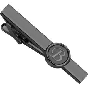 Black initial tie clip for men 2 inch metal necktie bar formal business gift